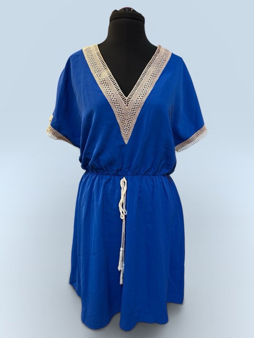 Cobalt V‑Neck Crochet Trim Summer Dreas